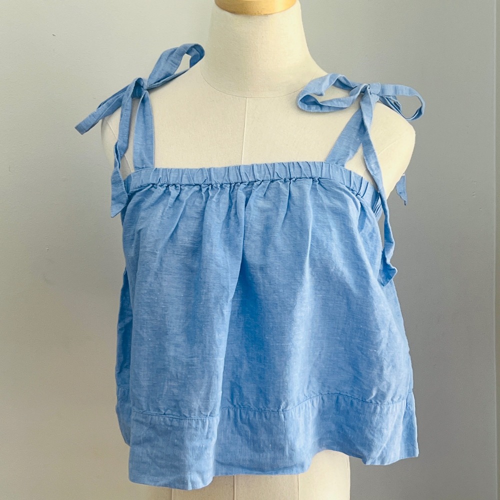 J.Crew‎ Blue Linen Cotton Blend Tie Shoulder Cami Top Small Sleeveless Blouse
